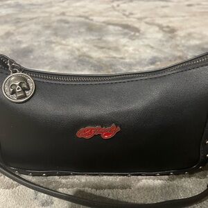 Ed Hardy Black Bag with Red Logo and Skull Charm
